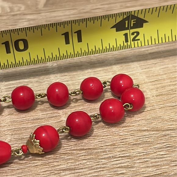 Vintage glass bead, necklace, red and gold - Picture 3 of 3
